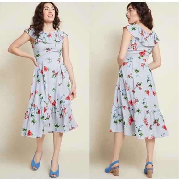 ModCloth Romantic Ruffle Floral Striped Dress - Picture 4 of 8